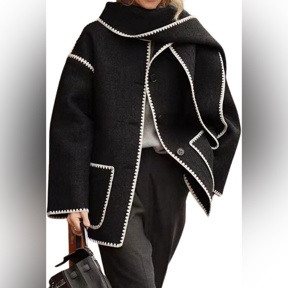 Removable Scarf Collarless Wool Jacket Business C… - image 4